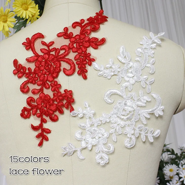 15 цветов, красное, черное, голубое, белое свадебное платье с блестками, аппликация «сделай сам», аксессуары для волос невесты, кружевные накладки, кружевные цветы, 4 штуки