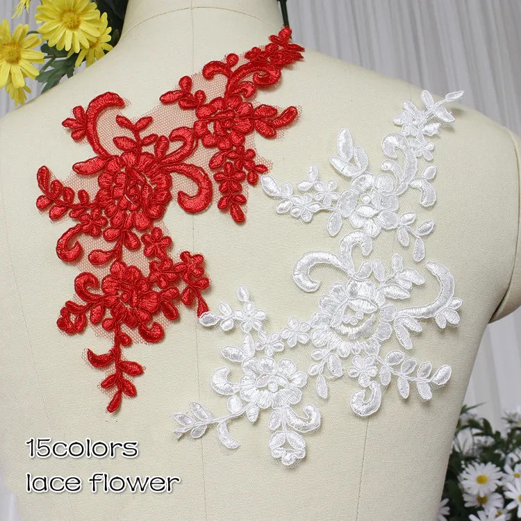 

15colors Red Black Blue White Sequins Car-bone Wedding Dress Applique DIY Bride Hair Accessories Lace Patch Lace Flower 4Pieces