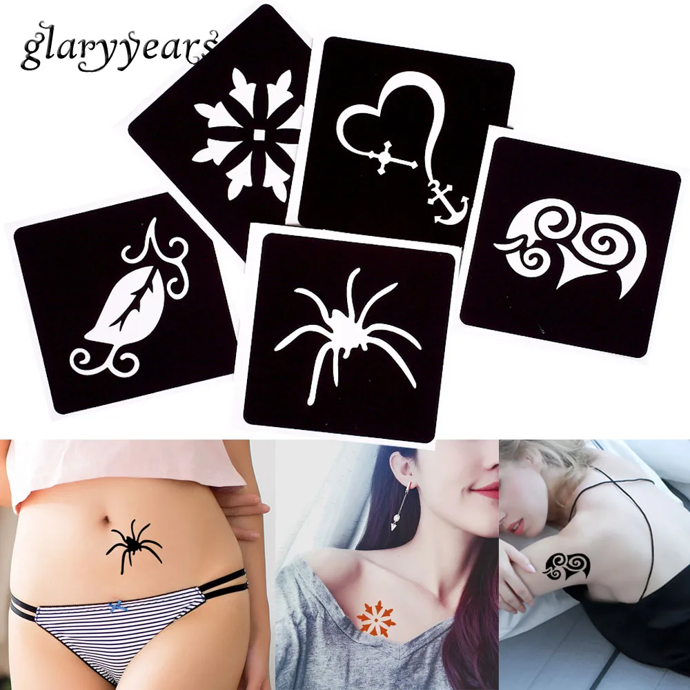 

[ glaryyears ] 5 Sheets Hollow Henna Tattoo Stencil Spider Leaf Design Colored Drawing Waist Chest Body Art Tattoo Template G#28