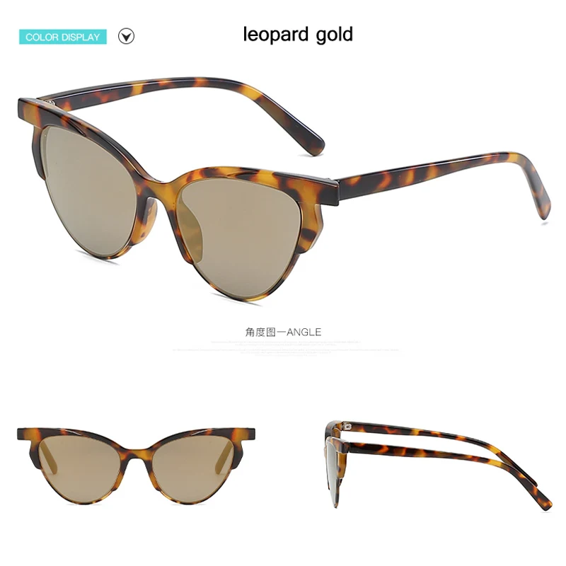 Кошачий глаз, солнцезащитные очки для женщин, Ретро стиль, фирменный дизайн, солнцезащитные очки, полуоправа, женские очки, Ретро стиль, женские солнцезащитные очки, UV400 - Цвет линз: leopard-gold