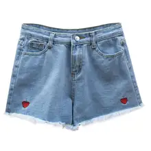Джинсовые летние женские шорты новая вышивка с высокой талией Любовь Сердце Свободные повседневные шорты
