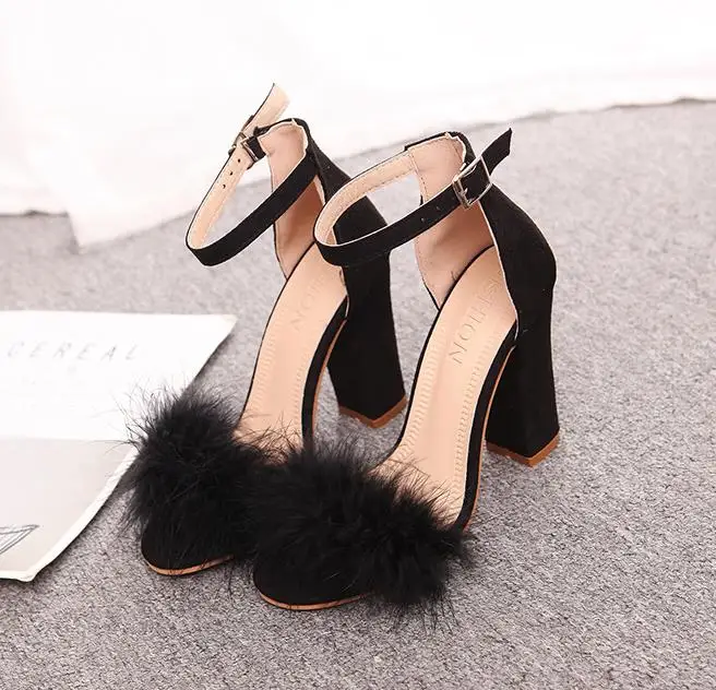 Summer Women Pumps T stage Fur Buckle Strap Platform Open Toe Dancing High Heel Sandals Sexy Party Wedding Shoes Black mujer s01
