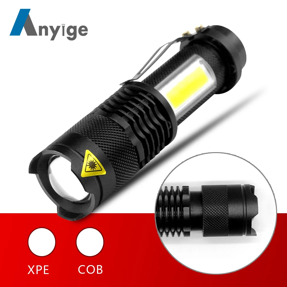 

ANYIGE XPE COB LED Flashlight Portable Mini ZOOM torch Q5 flash Lamp light Use AA Battery Waterproof Lighting Camping lantern