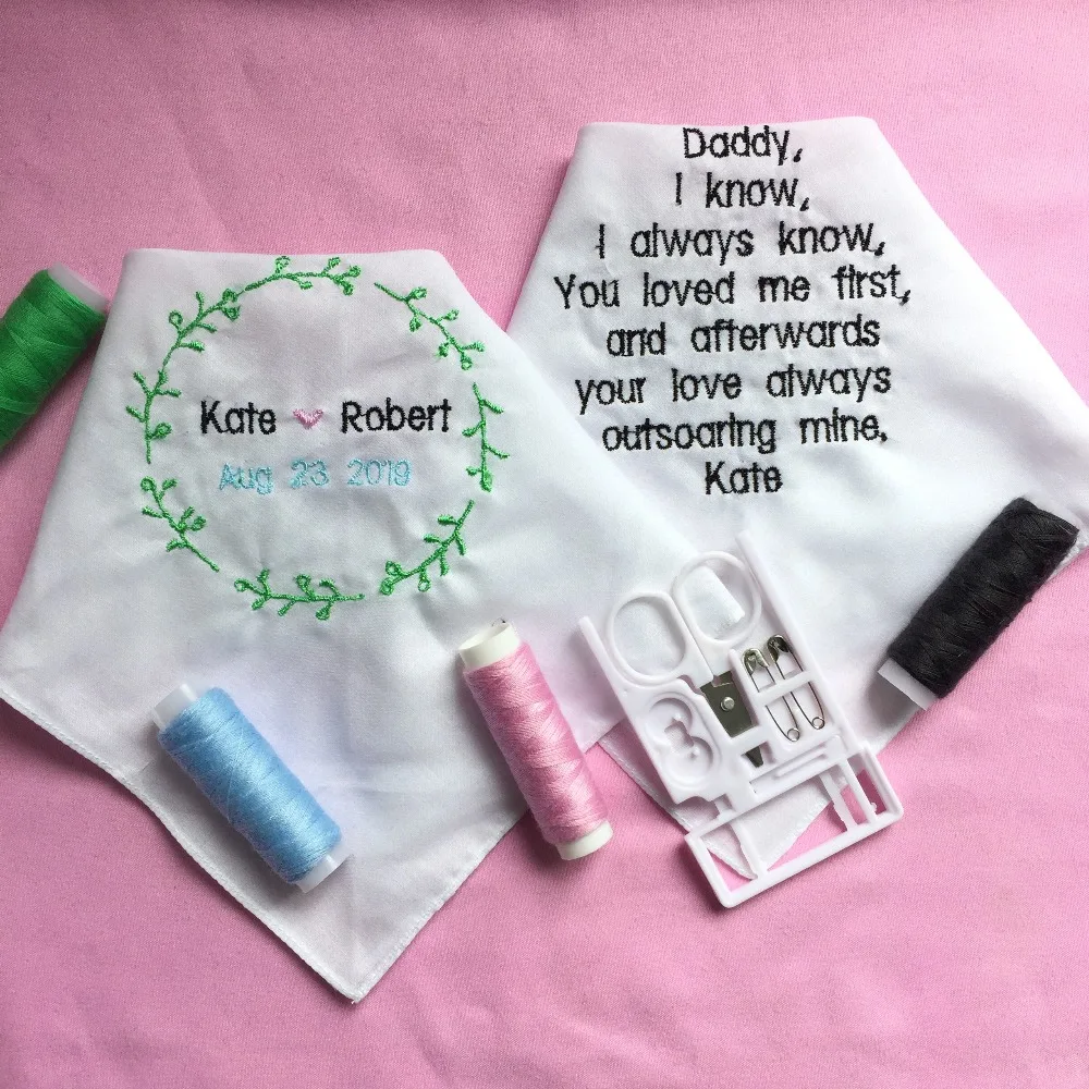 

1 Set Custom Wedding Gift to Bride Father, Embroidered Wedding Handkerchief for Father of the Bride, Personalized Wedding Gift