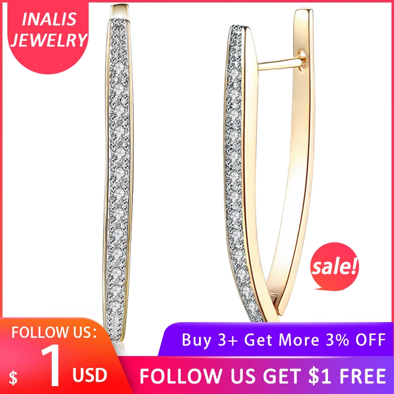 

INALIS Creative Personality Boat V Shape Stud Earrings Single-Sided Inlaid Zircon Earrings For Women Girl Party Jewelry brincos