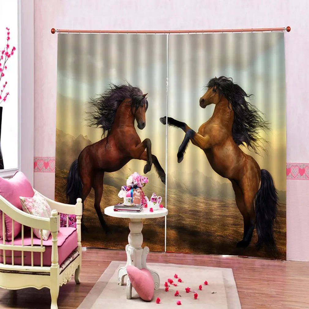 2 шт мультфильм лошадь затемненные 3D окна занавес животное подушки занавес 170*200 см современные украшения дома