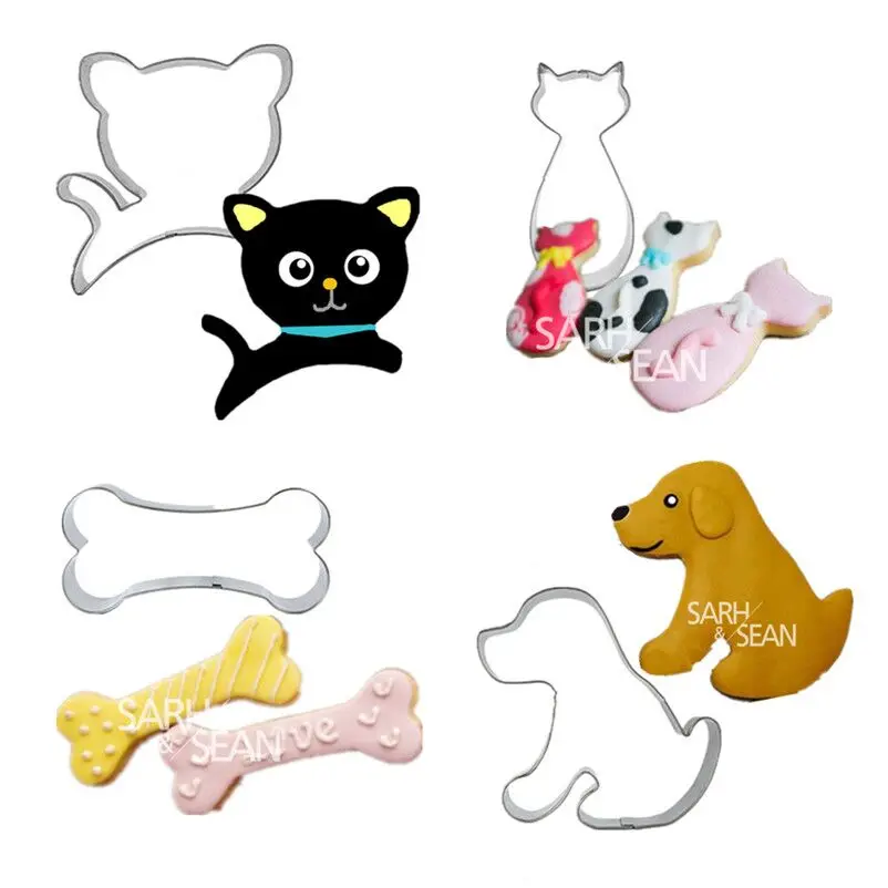 4pcs/set Metal Stainless Steel Lovely Family Animals of Dog Cat and