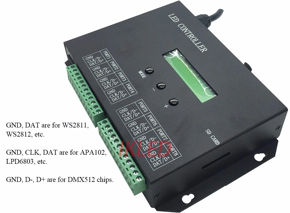 СВЕТОДИОДНЫЙ 8 портов программируемый контроллер, полноцветный, привод 8192 пикселей, поддержка DMX512 консоли, Поддержка десятков