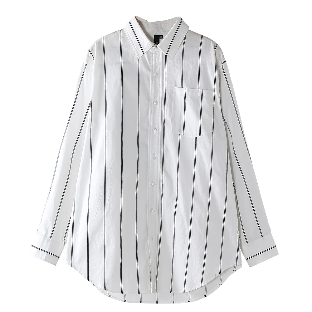  Toyouth Office Ladies Striped Shirts Women Spring Long Sleeve Workwear Shirts Loose White Blouses