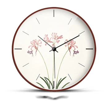 

12 Inch Nordic Style Hanging Wall Clock Flower Pattern Needle Quartz Silent Wood Watch Modern 12 Hours Clocks Bedroom Decoration