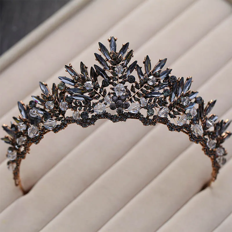 

2018 New Vintage Black Crystal Tiaras and Crowns for Bride Headwear Baroque Wedding Bridal Tiara Headdress Women Headpiece CR047