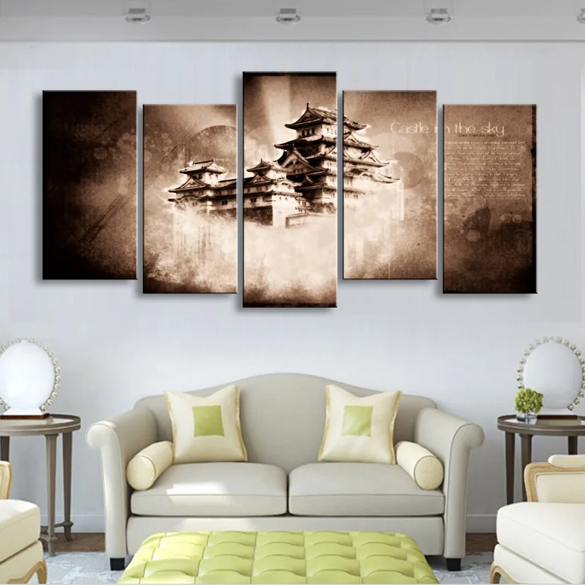 5pieces of high-definition no frame print artwork castle canvasoil painting poster and wall art living room pictureHL-8 (4)