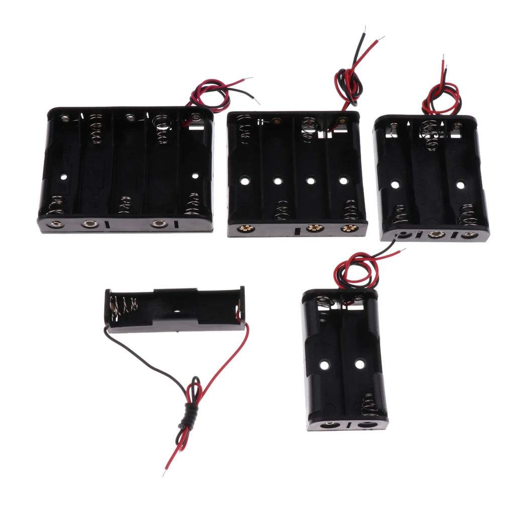 5x Plastic Battery Holder Box Storage Case Set with Wire for AA battery 