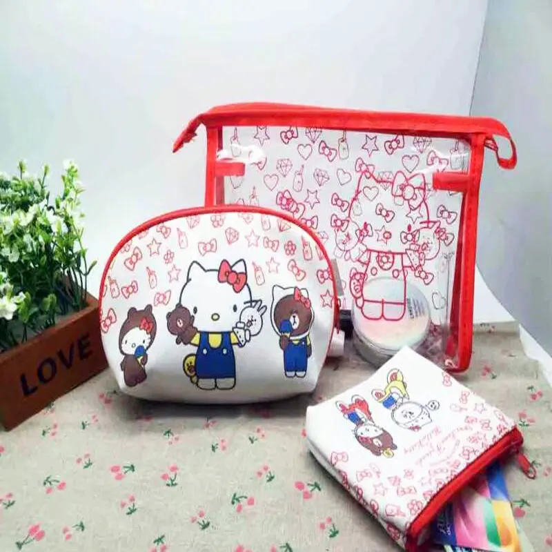 3 шт./компл. hello kitty Плюшевые кошельки Женская сумка для макияжа мультяшная