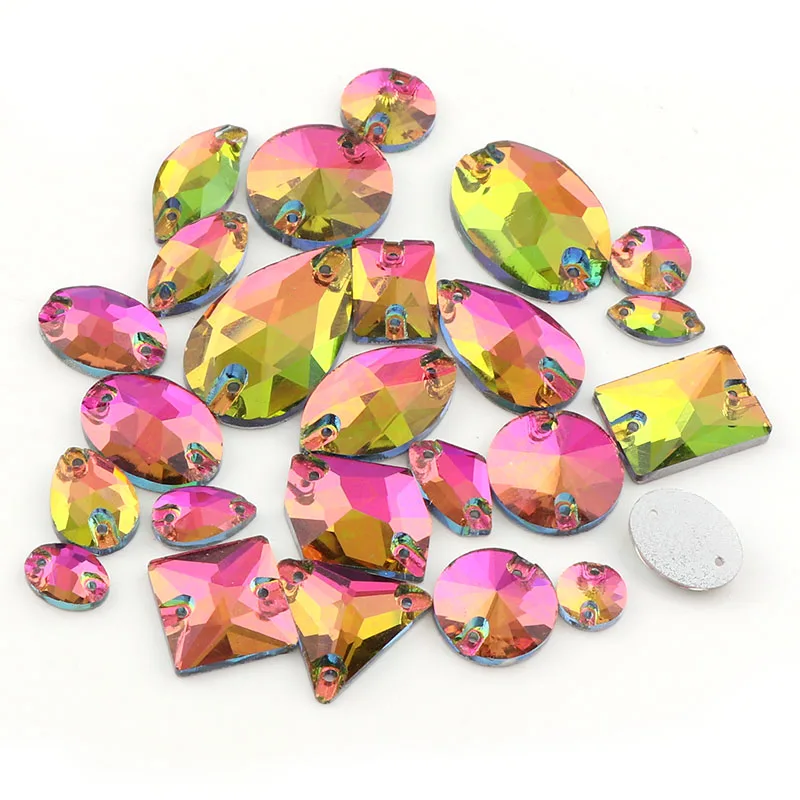

36Pcs Rainbow Mix Shape Mix Size Sew On Rhinestones Flatback Glass Stone For DIY Dress Garment Decoration Accessories