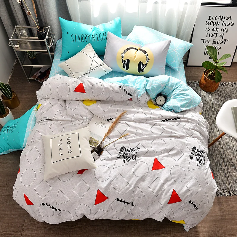 

Geometric figure print Simple style bedding set cotton fabric 3/4pcs Twin Queen Size duvet cover flat sheet pillowcase