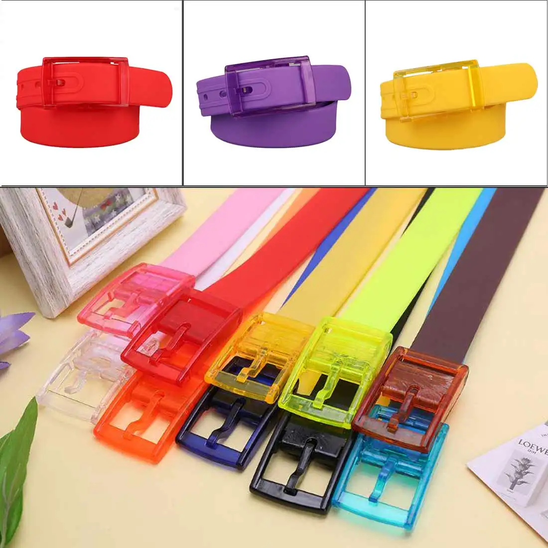 

2019 Fashion Plastic Belt Friendly Candy Multi Color Silicone Rubber Leather Belt Smooth Buckle For Women Men Adjustable