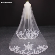 Новое поступление, 3 метра, двухслойная Кружевная аппликация, с вырезами, белая свадебная вуаль цвета слоновой кости, длинная, 3 м, свадебная фата для невесты