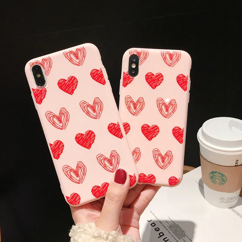 

GYKZ Simple Love Heart Fitted Case For iPhone 7 XS MAX XR X 6 6s 8 Plus Soft Matte Phone Cover For iPhone XR Pink Fundas Capinha