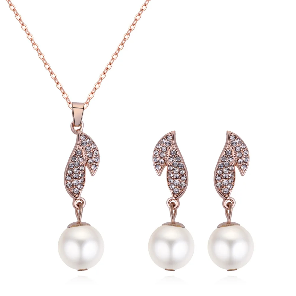 

CSHOU79 Fashion Pearl Necklace Earrings Set Vintag Tree Leaf Jewelry Two-Piece Set