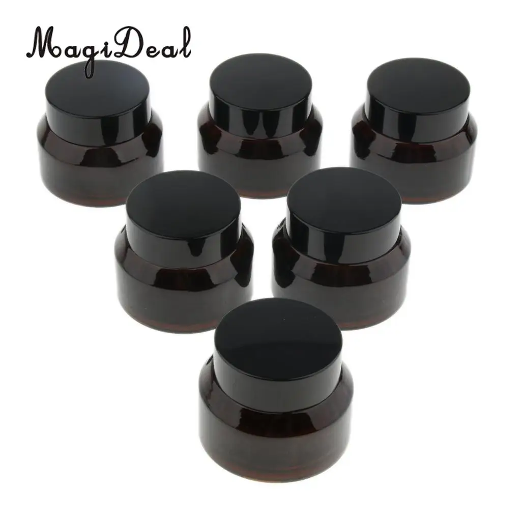 6pcs Glass Empty Container Jar with Black Screw Top Lid for Cosmetic Makeup Sample Lotion Cream Lip Balm Nail Arts Eyeshadow
