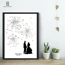 Персонализированное пользовательское имя, дата, отпечаток пальца, гостевая книга, сладкая Невеста и жених под фейерверком для помолвка Свадебная вечеринка