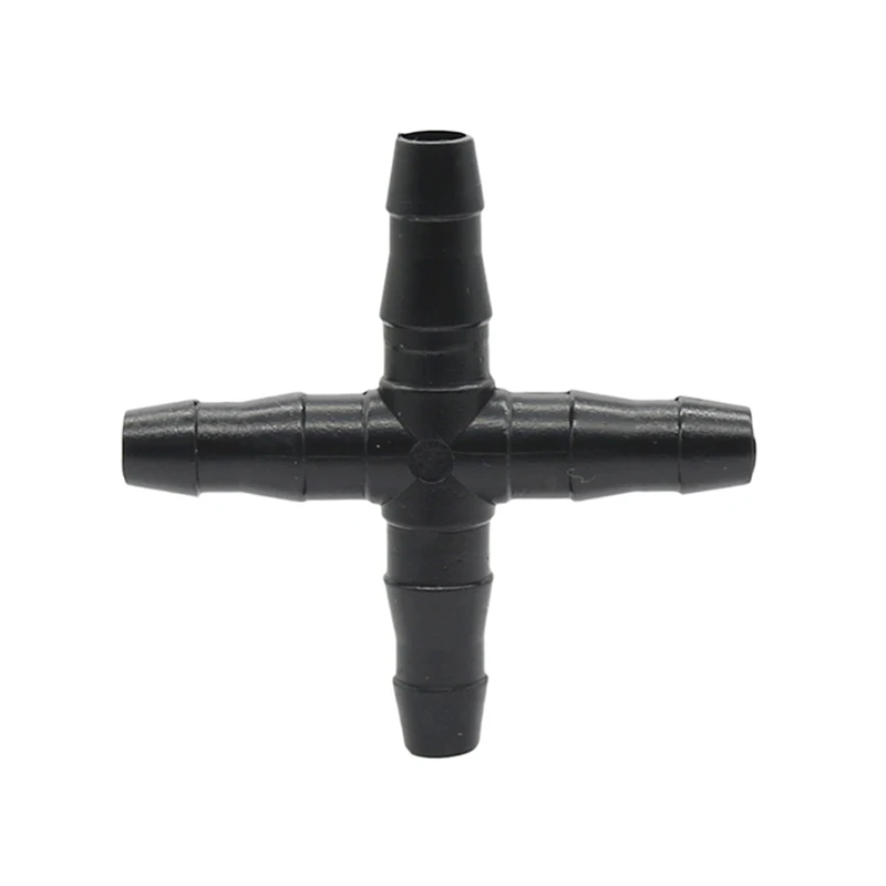 

1/4 Inch 4-Way Connector Black Cross Connect 4 / 7mm Hose Suitable for Garden Irrigation Water Quick Coupling 50 Pcs