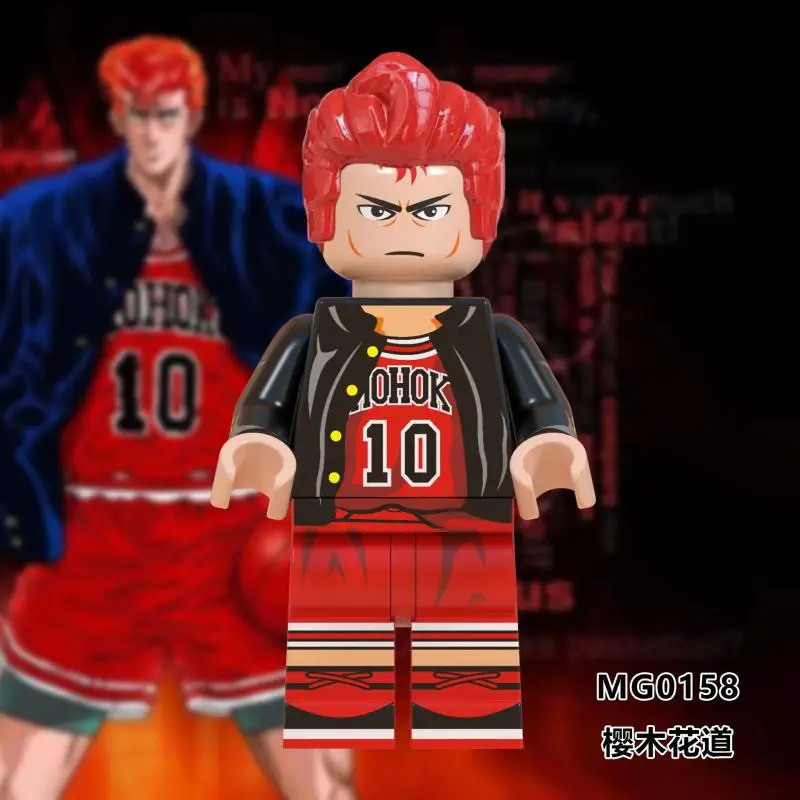 Hanamichi Sakuragi شعر أحمر أنيمي كرة السلة سوبر نجوم الكاري جيمس T-Mac بناء كتلة الطوب LeGoe Minifigured لعب MG0158 Hanamichi Sakuragi شعر أحمر أنيمي كرة السلة سوبر نجوم الكاري جيمس T-Mac بناء كتلة الطوب LeGoe Minifigured لعب MG0158