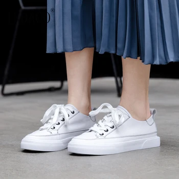 

2019 Women Leather Flat Casual Shoes White Comfortable White Shoes for Women 2.5cm Canvas Shoes