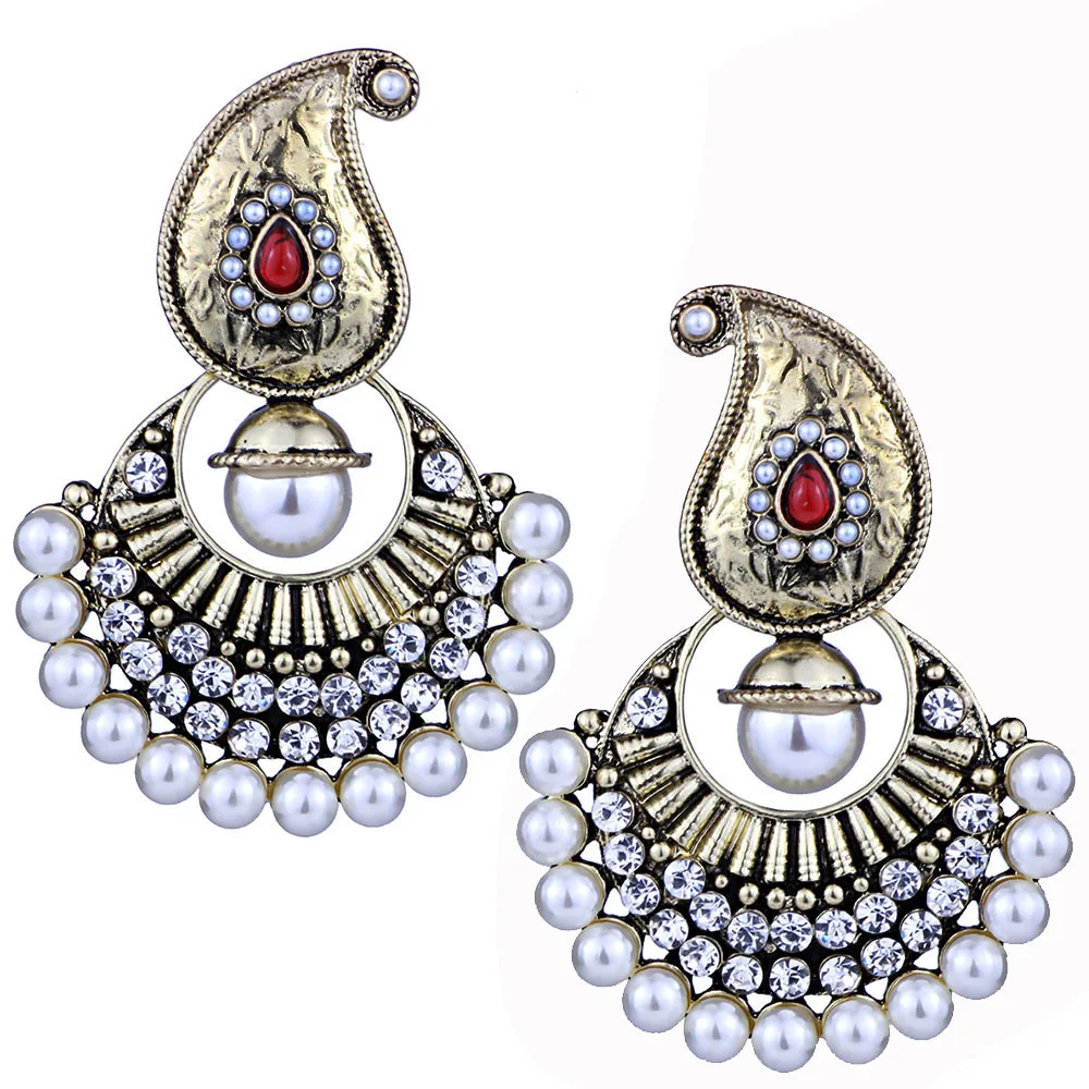 Unique design Bronze Plated Imitation Pearls Drop Earrings Bohemian