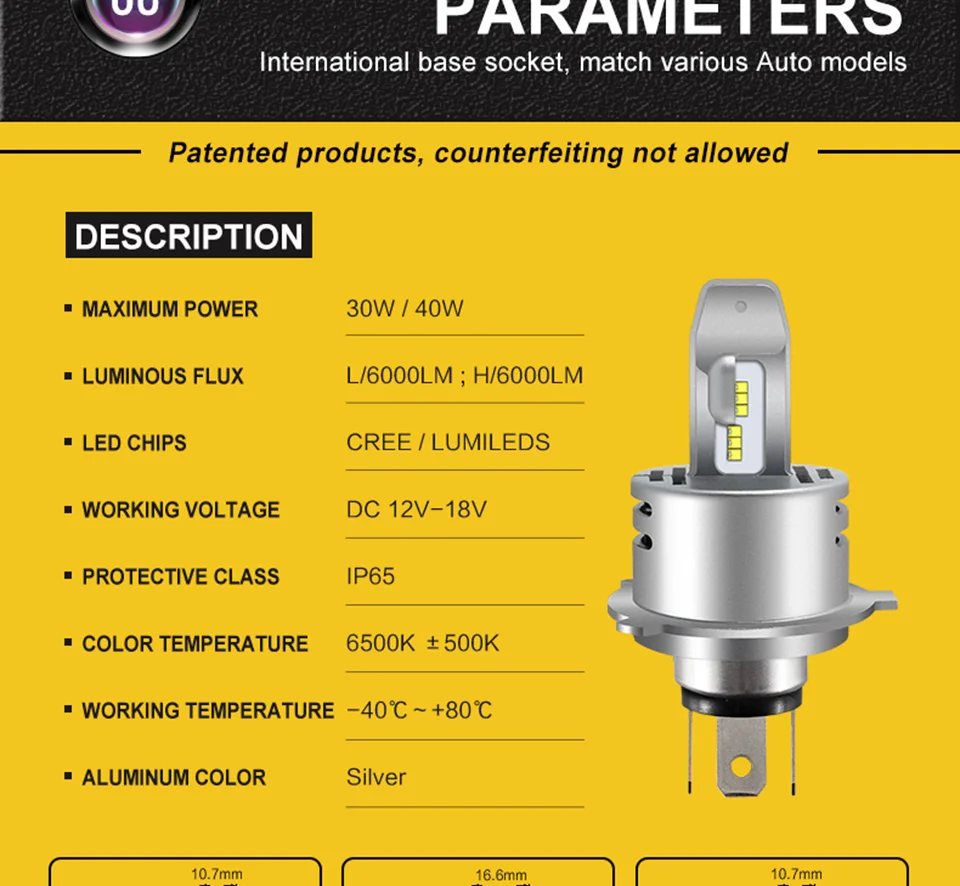 LED Car Lights H1 H4 H7 H11 9005 9006 Auto Headlamp Bulbs 12V 24V Cars Headlights 80W CREE LED Chips 6000K White Lamp (14)