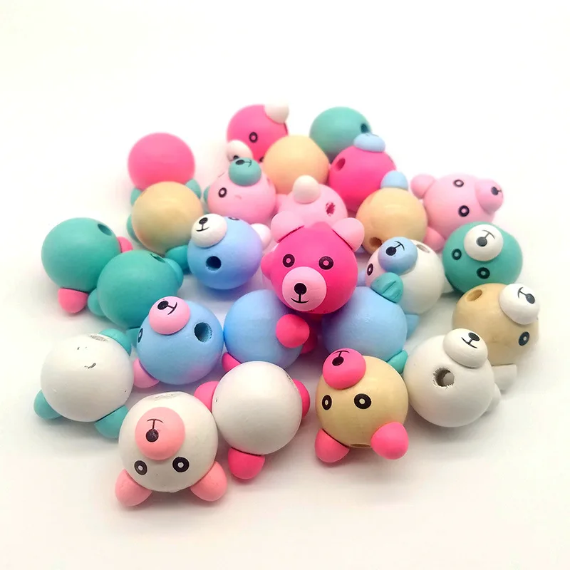 

3D Bear Beads Ball 20Pcs Wood Beads Smiling Face Pacifier Clip Cute Kids Wooden Cartoon Children Kids Beads