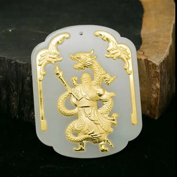 

Hetian gold inlaid jade pendant inlaid thick gold jade off the public pendant men and women domineering Guan Gongyu listing