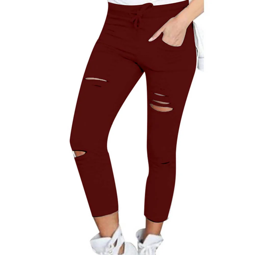 

New Skinny Jeans Holes Destroyed Knee Pencil Pants Women Denim Pants Casual Trousers Black White High Waist Pants Ripped Jeans