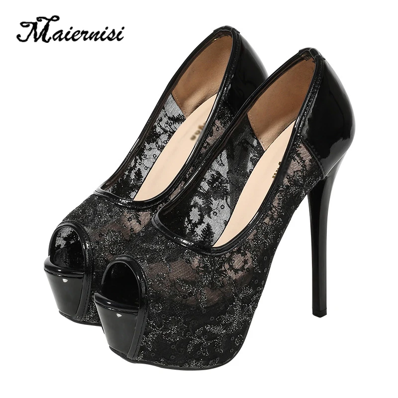 

MAIERNISI Gradient Colors Woman Pumps Peep Toe Slip-on 14CM High Platform Dress Shoes Fashion Lady High Heel shoes for ladies