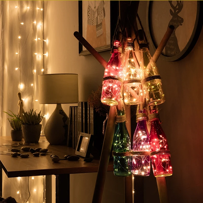 1 м/2 м 20 светодиодный гирлянда из медной проволоки светодиодный светильник гирлянды Рождественские Свадебные вечерние украшения для дома Питание от батареи CR2032