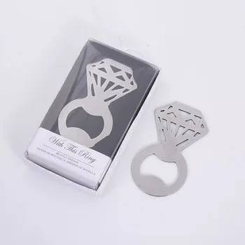 

free shipping 100pcs/lot zinc alloy diamond ring shaped beer bottle opener wedding bridal showers party favors and return goods