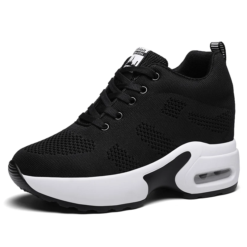 WADNASO Flying Knitting Fashion Sneakers Women Hide Heels Casual Shoes Breathable Platform Sneakers Wedge White Shoes XZ120 (28)