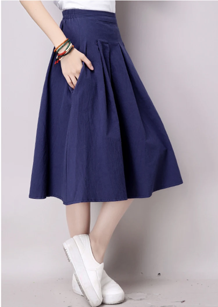 MSSNNG Vintage Summer Bust skirt Women Linen Skirts All-match Casual Pleated Solid Color skirts Fashion Women's clothing  (6)