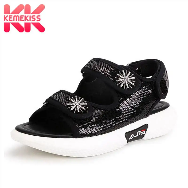 

KemeKiss Sandals Female 2019 Summer New Bling Casual Shoes Women'S Shoes Students Soft Bottom Beach Shoes Women Size 35-39