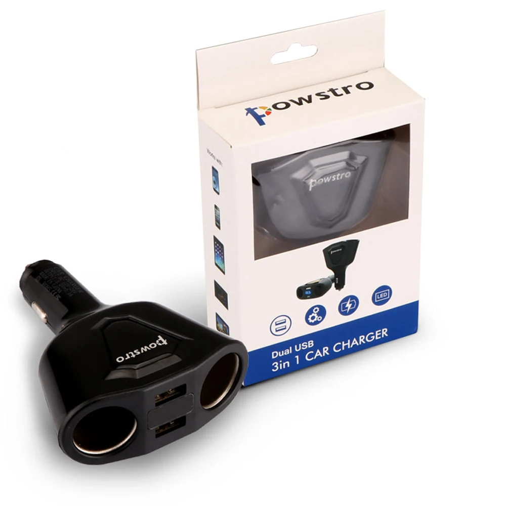 Powstro Dual USB Автомобильное Зарядное устройство 3.1a автомобиля Авто-прикуриватели разъем Зарядное устройство адаптер с 2 Порты и разъёмы для iPhone 6 SE Samsung Xiaomi huawei