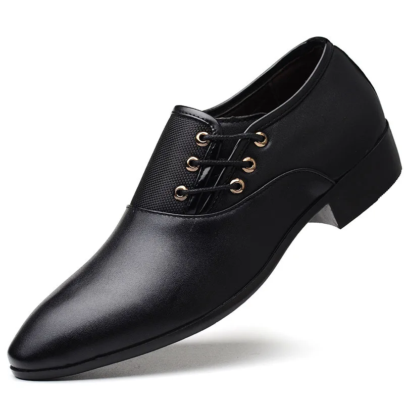 

Business Men PU Leather Shoes Formal Casual Flat Pointed Toe Lace-Up Shoes BS88