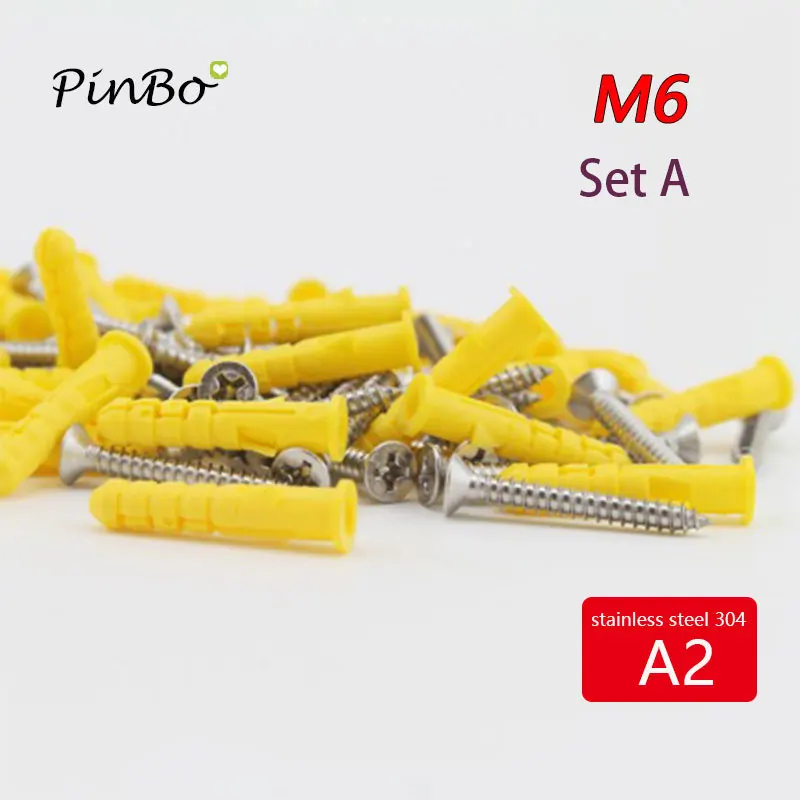100pc M6*30 sleev nylon wall plug Expansion Tube Screw Bolts Plastic with screwin Bolts from