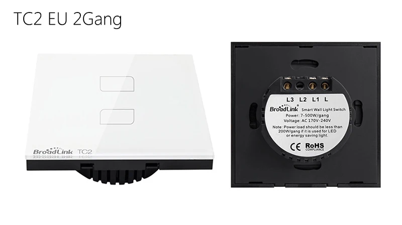 Broadlink TC2 EU Switch 1Gang 2Gang 3 Gang Touch Switch Smart Home Automation Wireless Wifi Control LED Lights Wall Switch 2