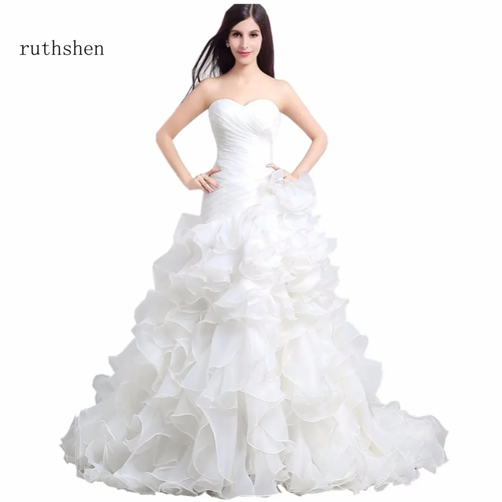 

ruthshen Cheap Wedding Dress 2018 New Sweetheart Pleats Ruffles Organza White Ivory Bridal Ball Gowns Chinese Dresses