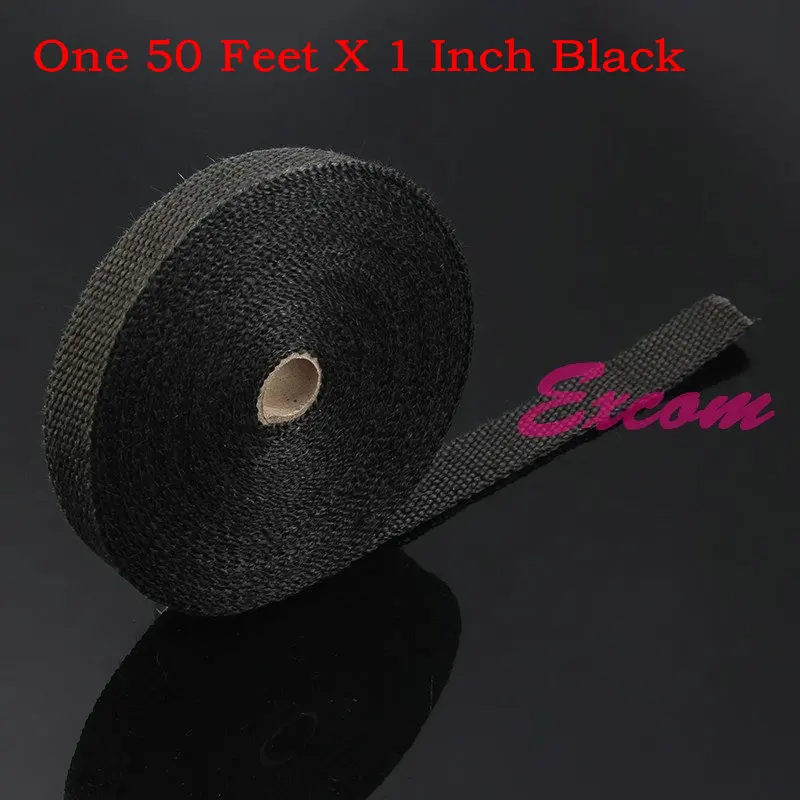 50 Feet * 1 Inch Black Exhaust Header Wrap Thermal Wrap with White 8