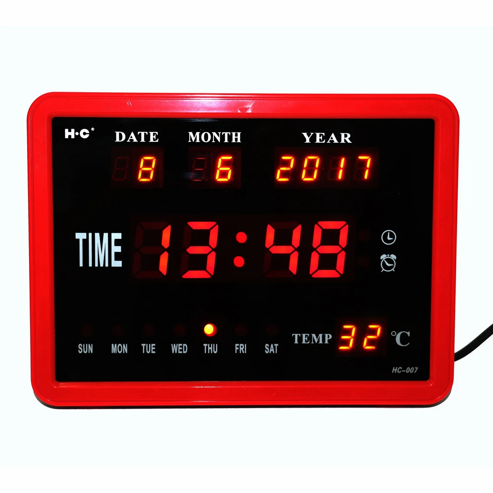 LED Digital Wall Clock Hourly Chime Desktop Watch with Temperature Week