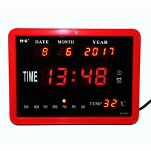 LED Digital Wall Clock Hourly Chime Desktop Watch with Temperature Week Date Electronic Alarm Clocks Digital Calendar Clocks Red