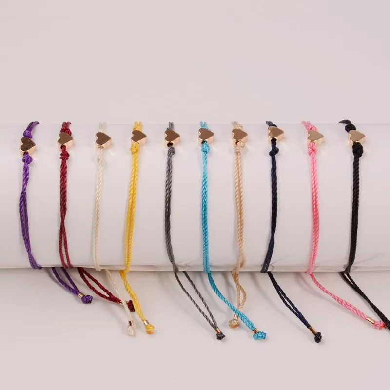 

Multicoloured Adjustable Handwoven Copper Hearts Wish Bracelet Friendship Pulseira Feminina Women Fashion Jewelry Bijoux Charms