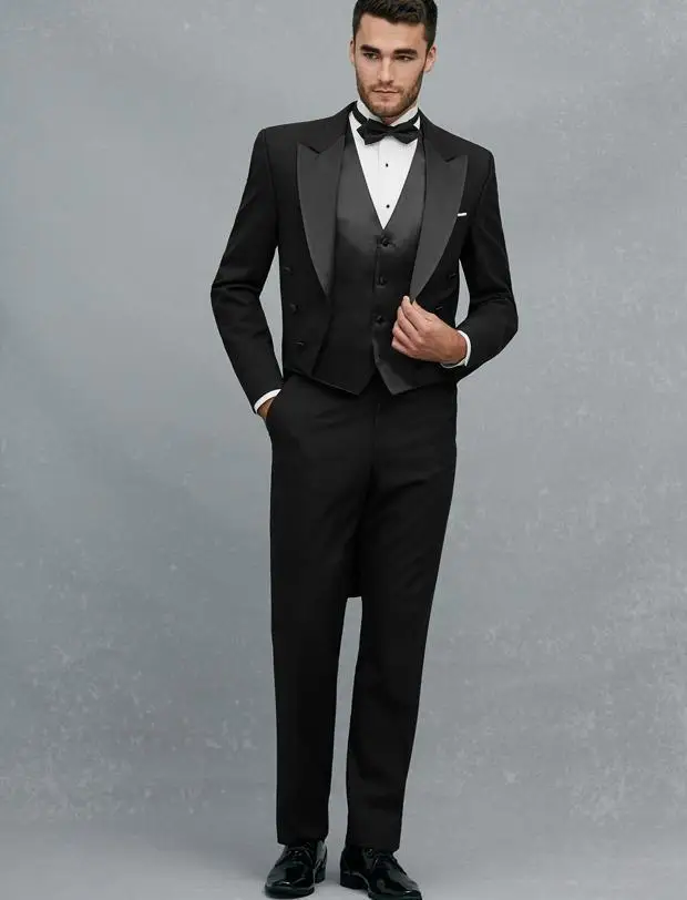 5Pieces(Jacket+Pant+Handkerchief+Bowtie+Vent) Peaked Lapel Black